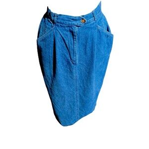 RUFF HEWN VTG 80s Denim Midi Skirt SZ 6 Front Zip Slant Pockets Back Kickpleat